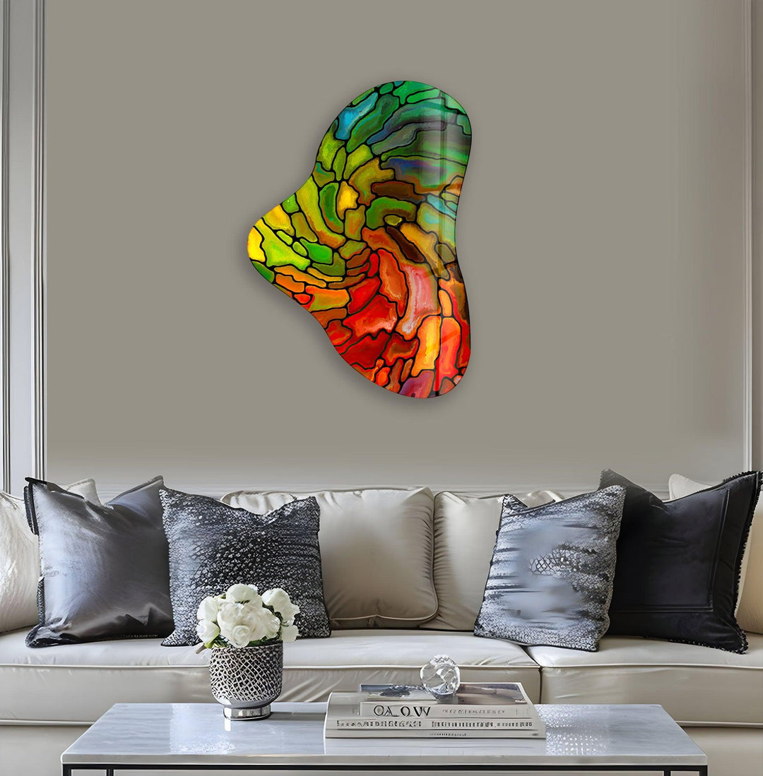 Red & Green Stained Asymmetric Glass Wall Art, glass photo prints, glass picture prints
