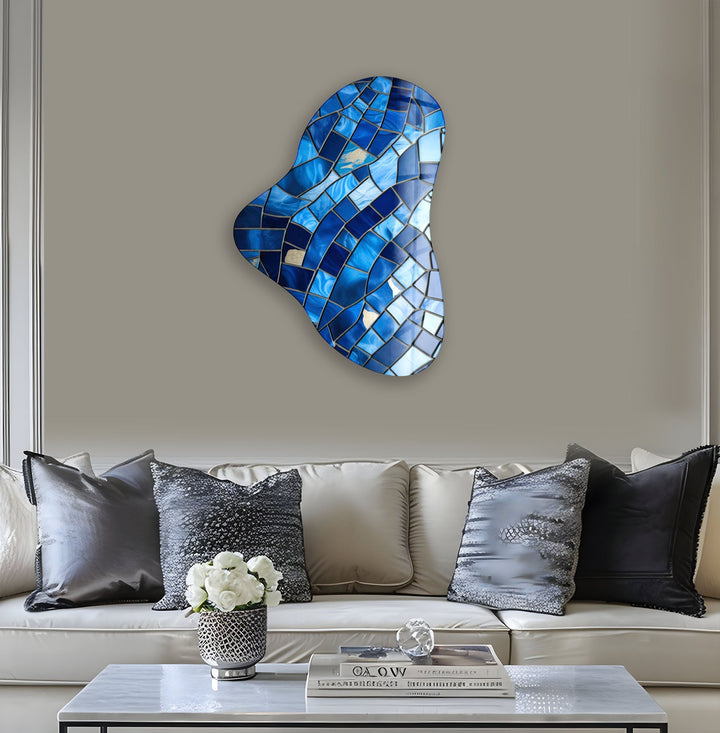 Blue Stained Asymmetric Glass Wall Art, print picture on glass, Tempered Glass Wall Art
