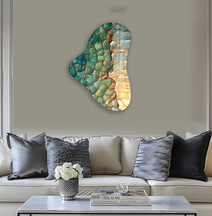 Green Oil Painting Asymmetrical Glass Wall Art, print picture on glass, Tempered Glass Wall Art

