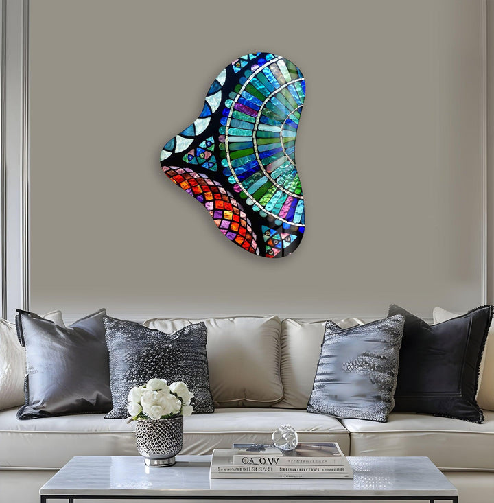 Blue Mosaic Asymmetric Glass Wall Art, glass image printing, glass prints from photos
