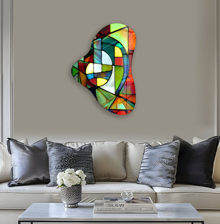 Red Stained Asymmetric Glass Wall Art, stained glass wall art, stained glass wall decor
