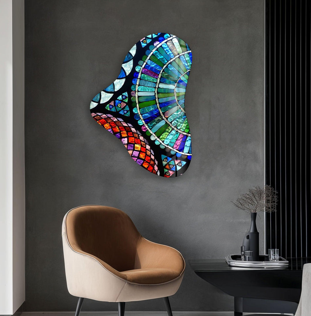 Blue Mosaic Asymmetric Glass Wall Art, glass pictures for Wall, glass prints wall art
