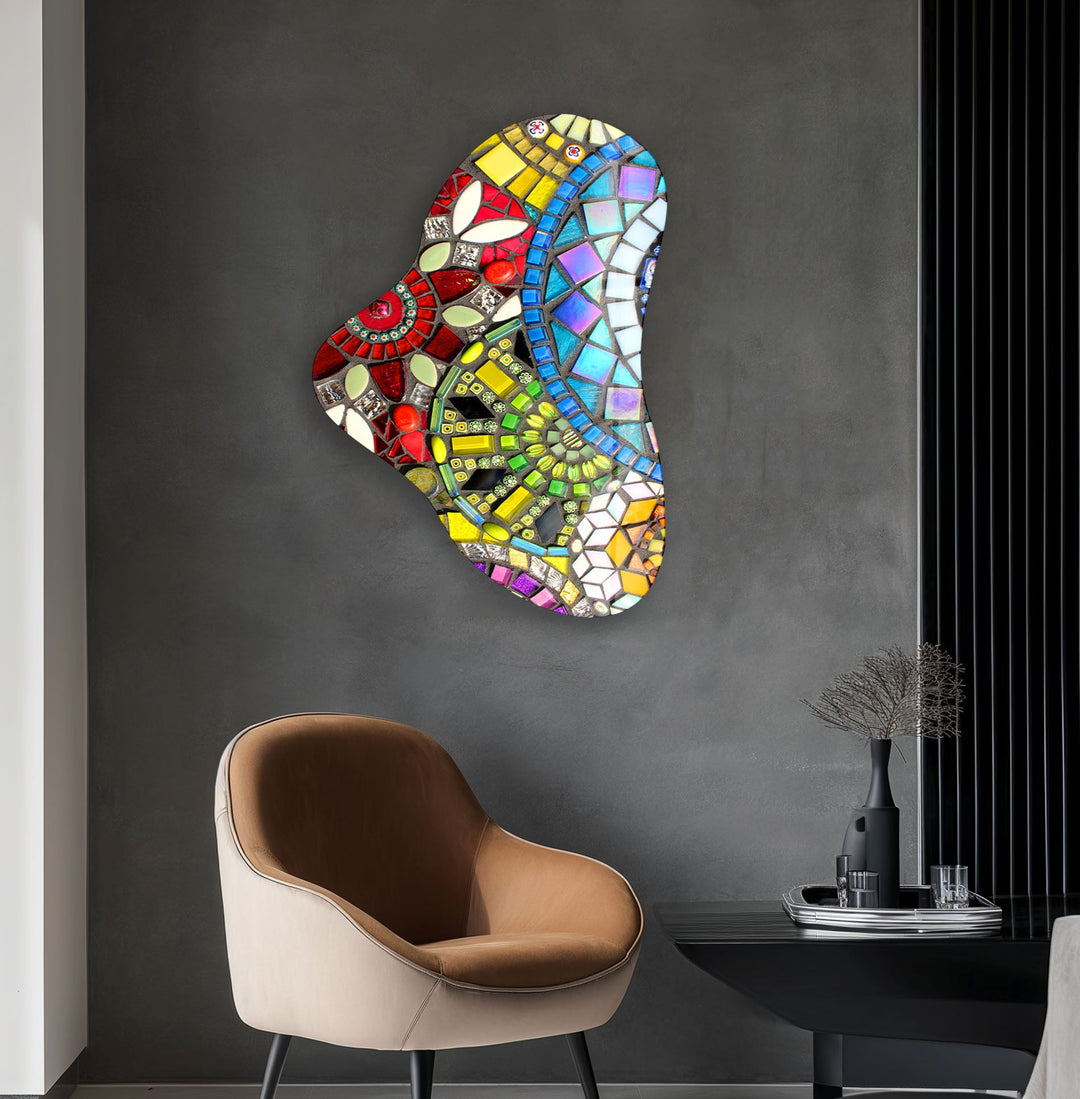 Mosaic Style Asymmetrical Glass Wall Art, glass pictures for Wall, glass prints wall art
