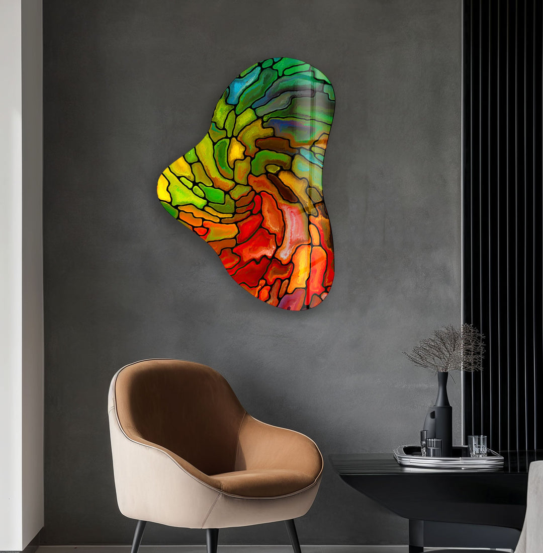 Red & Green Stained Asymmetric Glass Wall Art, Glass Printing Wall Art, Print photos on glass
