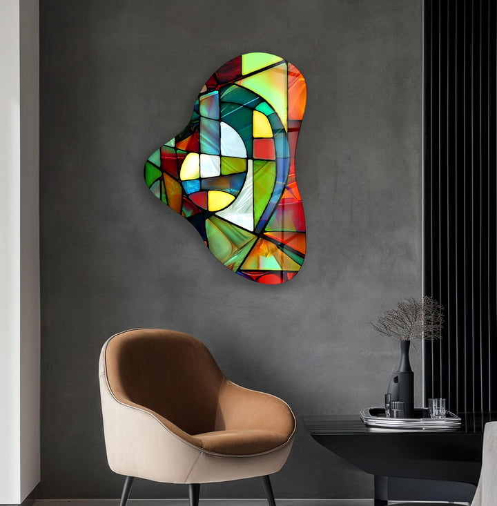 Red Stained Asymmetric Glass Wall Art, print picture on glass, Tempered Glass Wall Art

