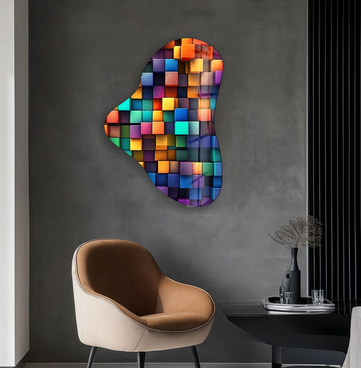 Colorful Cubes Asymmetrical Glass Wall Art, glass image printing, glass prints from photos
