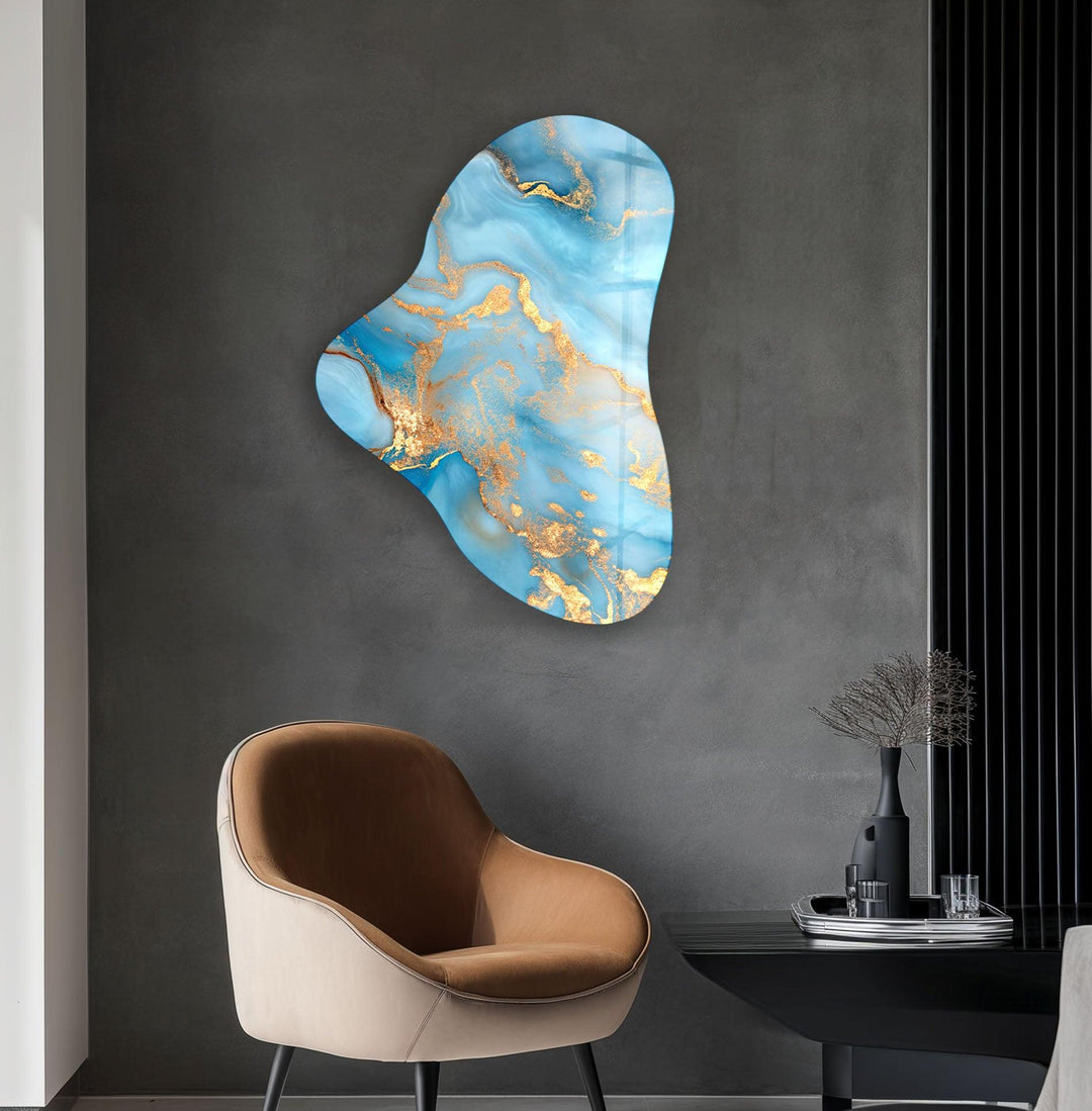 Blue Marble Style Asymmetrical Glass Wall Art, glass image printing, glass prints from photos
