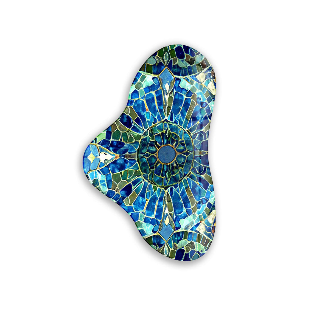 Blue Mosaic Pattern Asymmetric Glass Wall Art, glass image printing, glass prints from photos
