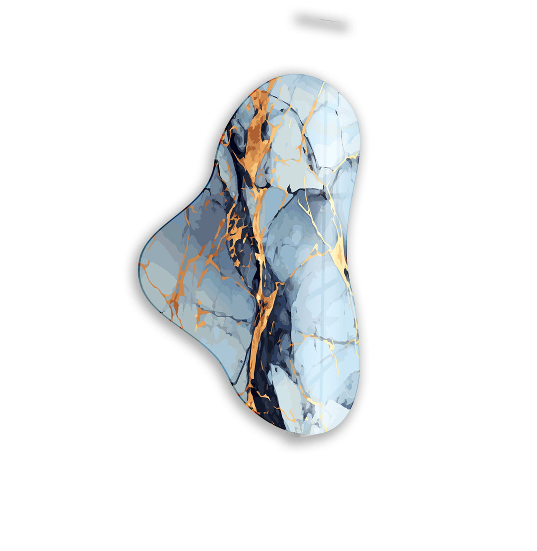 Gold Accent Blue Marble Asymmetric Glass Wall Art, glass image printing, glass prints from photos
