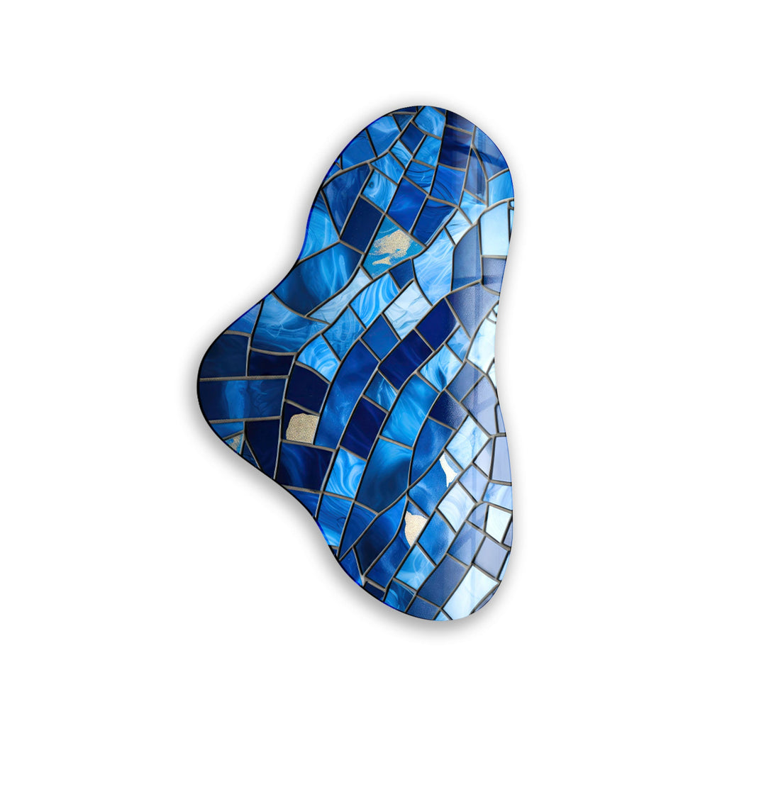 Blue Stained Asymmetric Glass Wall Art, glass image printing, glass prints from photos
