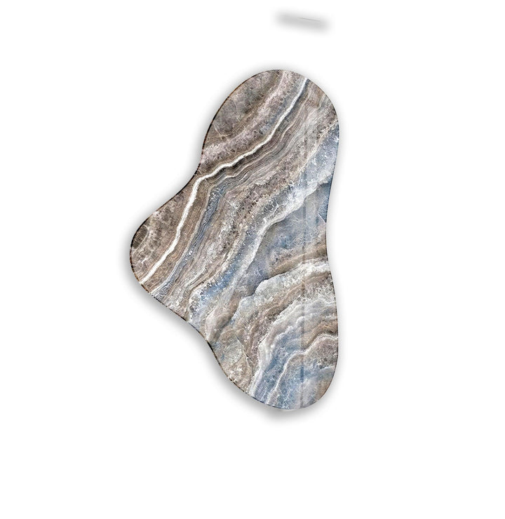 Blue & Beige Marble Asymmetric Glass Wall Art, glass pictures for Wall, glass prints wall art
