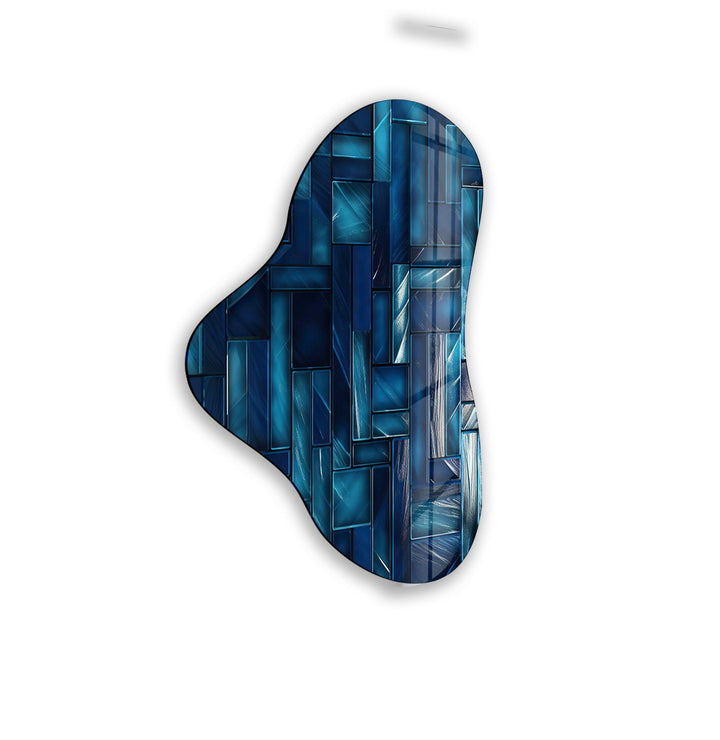 Dark Blue Mosaic Pattern Asymmetrical Glass Wall Art, glass image printing, glass prints from photos
