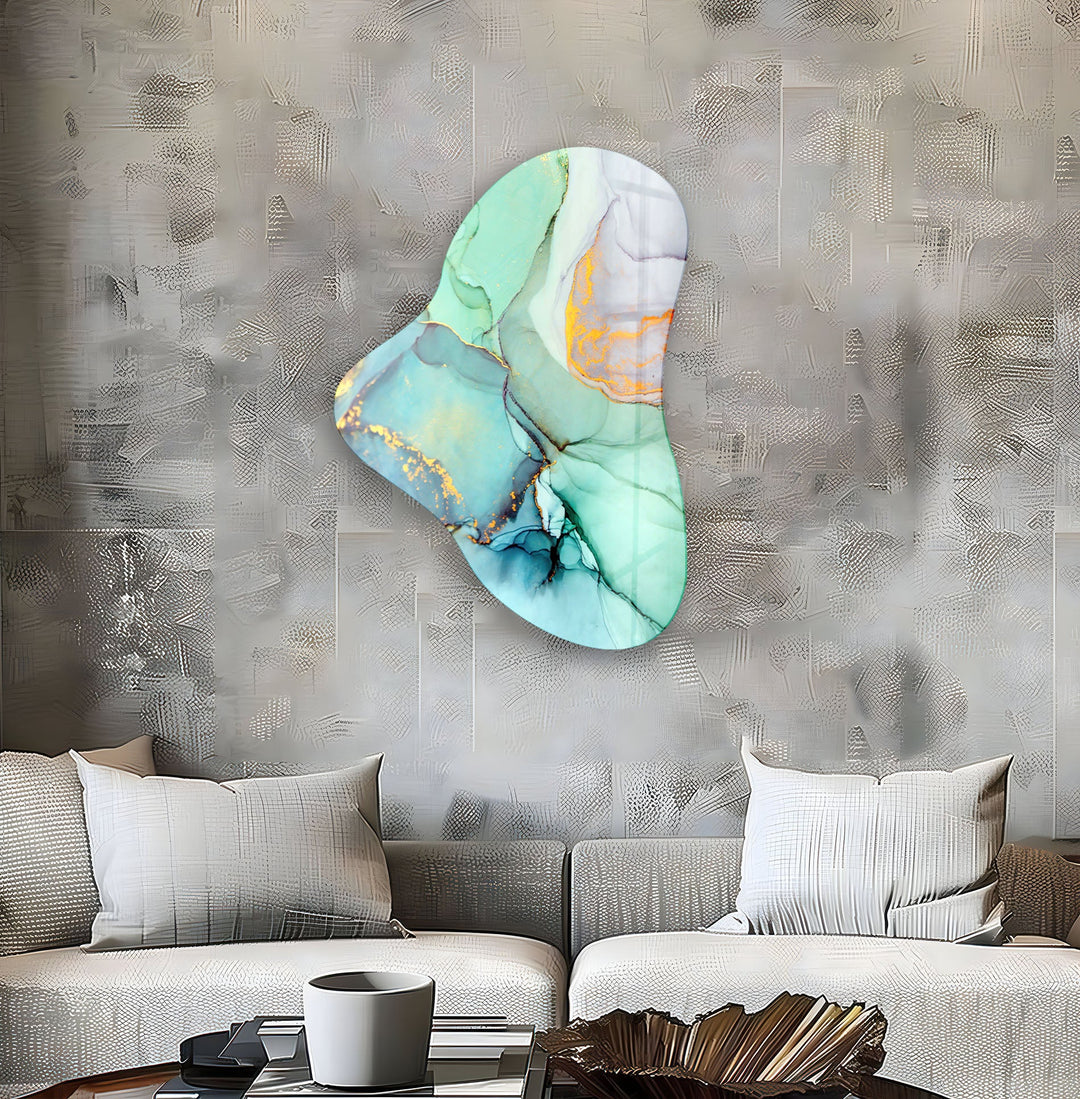 Turquoise Alcohol Ink Asymmetrical Glass Wall Art, glass image printing, glass prints from photos
