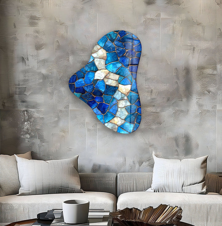 Blue Stained Asymmetrical Glass Wall Art, art glass wall art, glass wall art pictures
