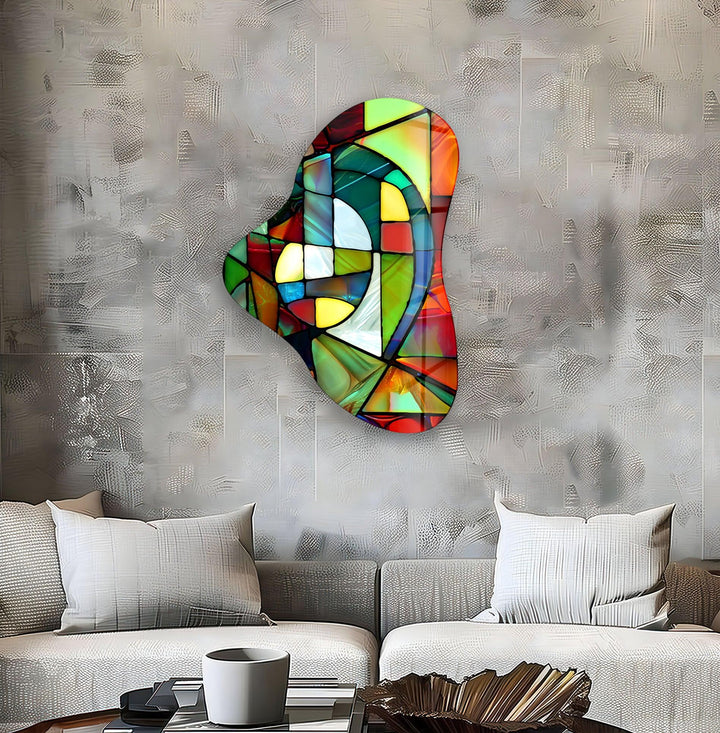 Red Stained Asymmetric Glass Wall Art, glass photo prints, glass picture prints
