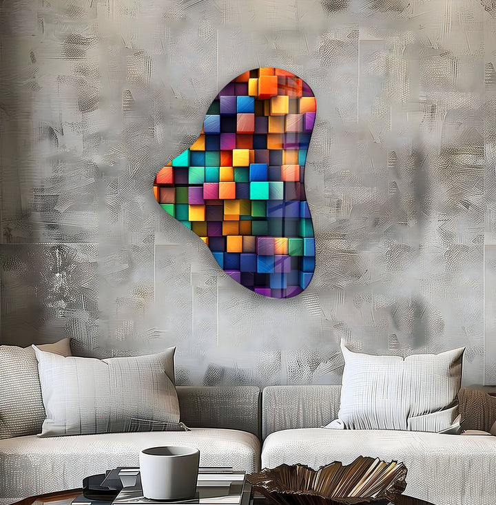 Colorful Cubes Asymmetrical Glass Wall Art, glass photo prints, glass picture prints
