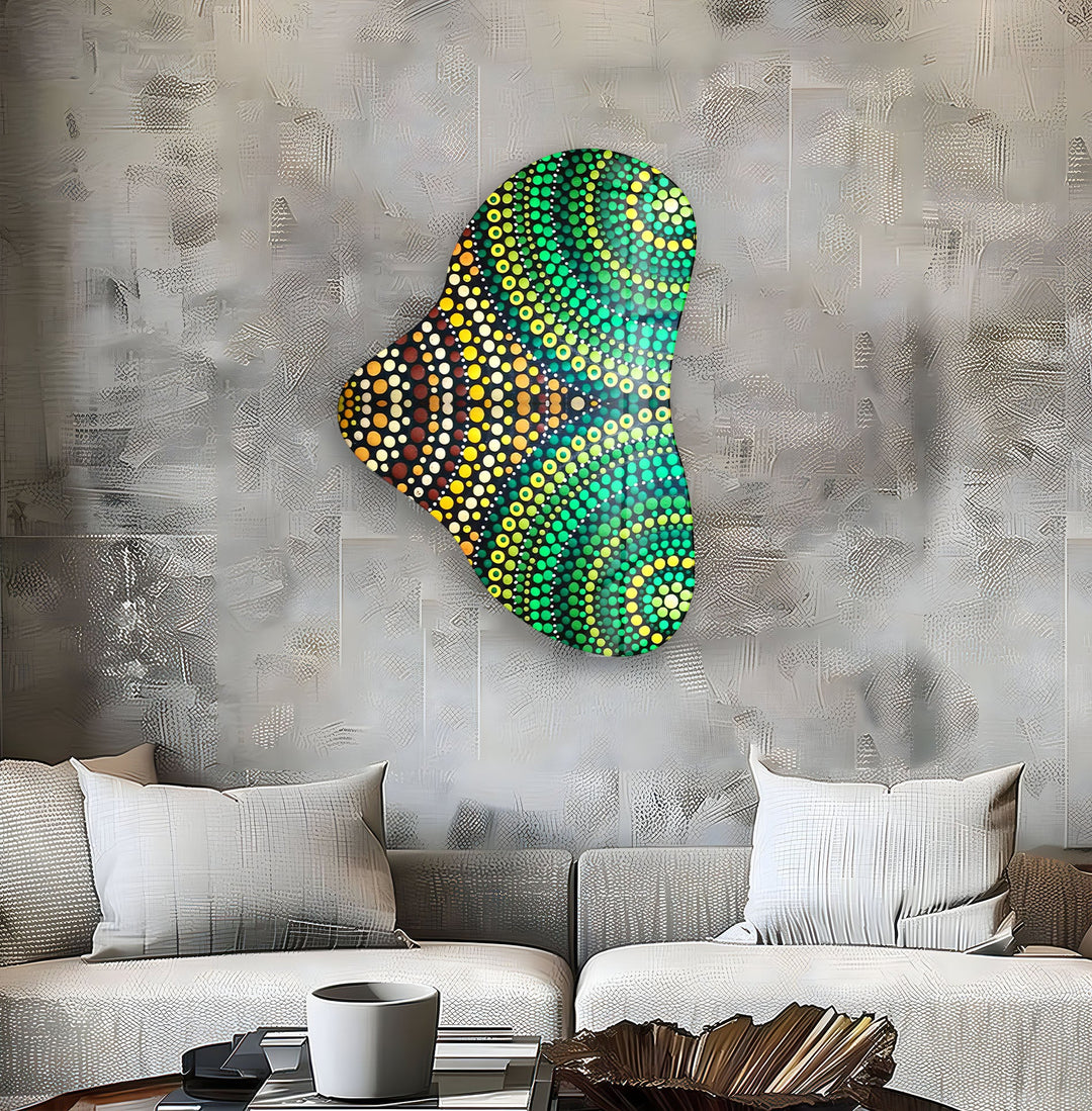 Green Mosaic Pattern Asymmetrical Glass Wall Art, glass image printing, glass prints from photos
