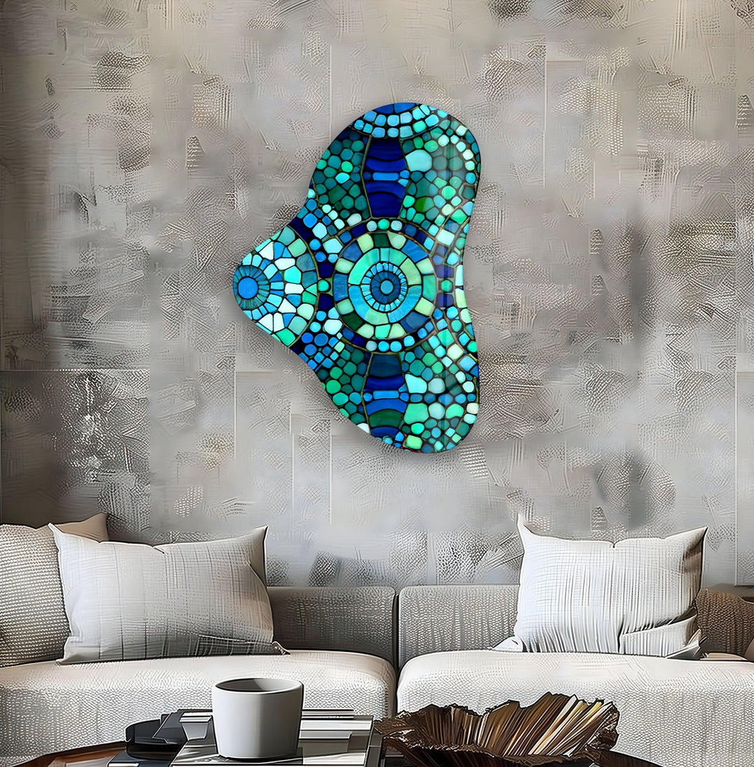 Green Mosaic Pattern Asymmetric Glass Wall Art, Glass Printing Wall Art, Print photos on glass
