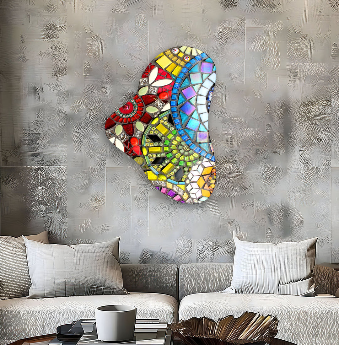 Mosaic Style Asymmetrical Glass Wall Art, photo print on glass, prints on glass wall art
