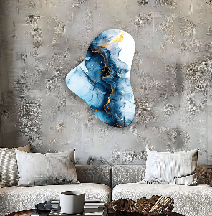 Alcohol Ink Blue Asymmetric Glass Wall Art, glass photo prints, glass picture prints
