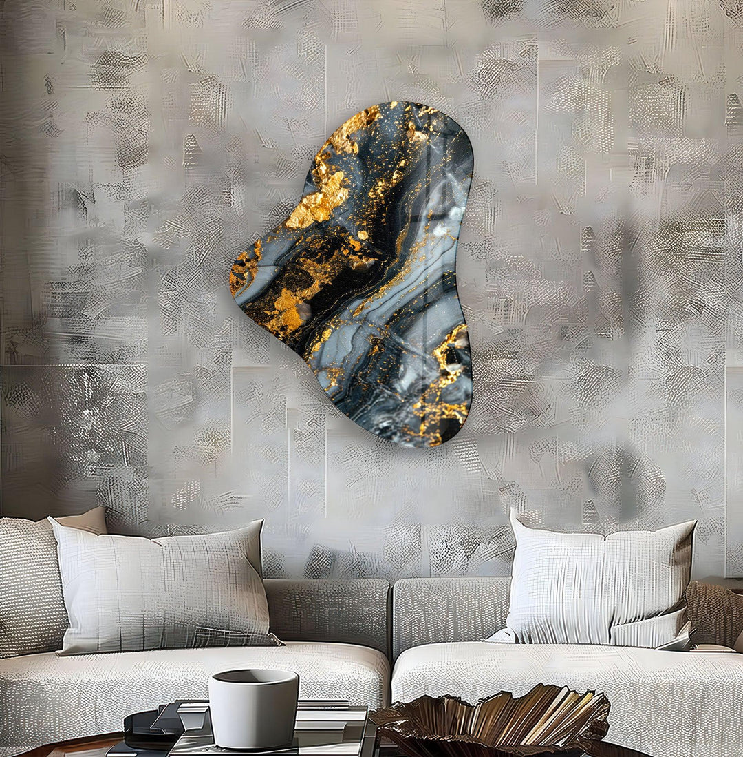 Gold Accent Gray Marbled Asymmetric Glass Wall Art, glass image printing, glass prints from photos
