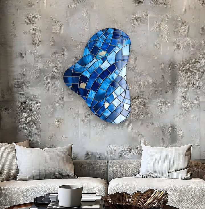 Blue Stained Asymmetric Glass Wall Art, Glass Printing Wall Art, Print photos on glass
