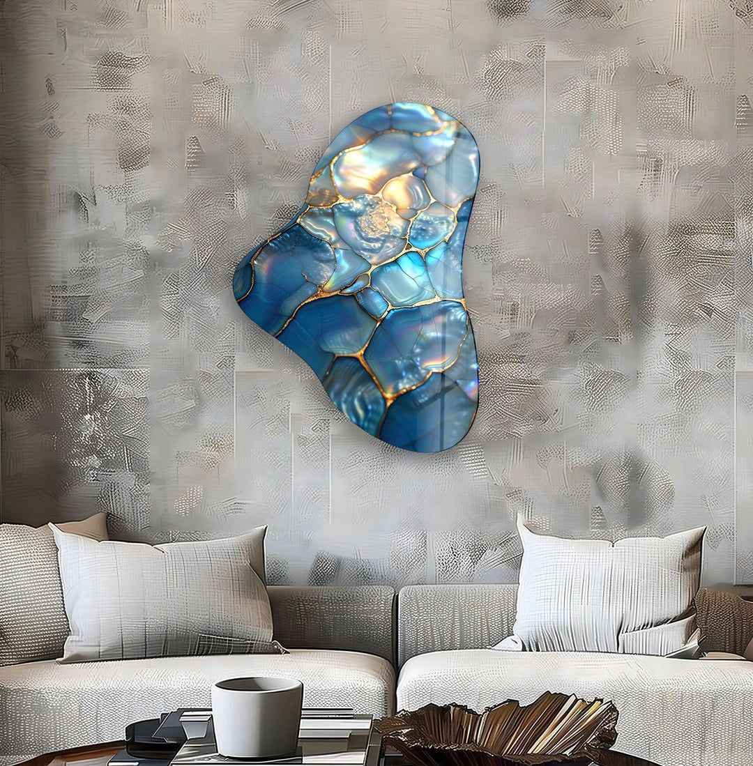 Blue Abstract Style Asymmetrical Glass Wall Art, glass image printing, glass prints from photos
