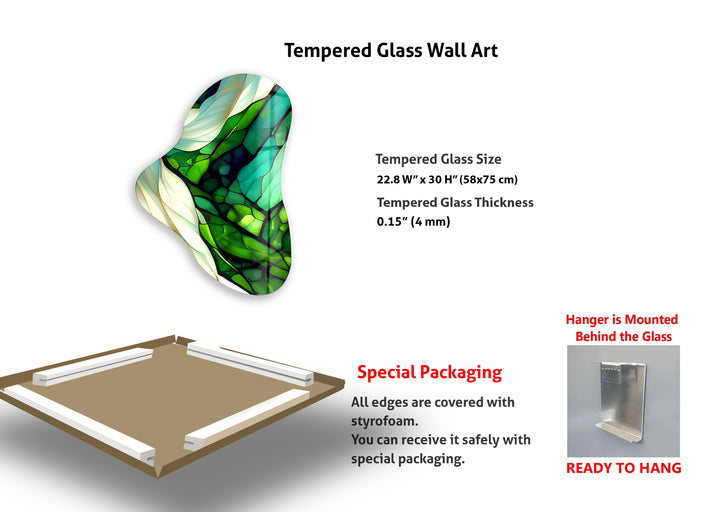 Green Stained Asymmetrical Glass Wall Art, glass pictures for Wall, glass prints wall art
