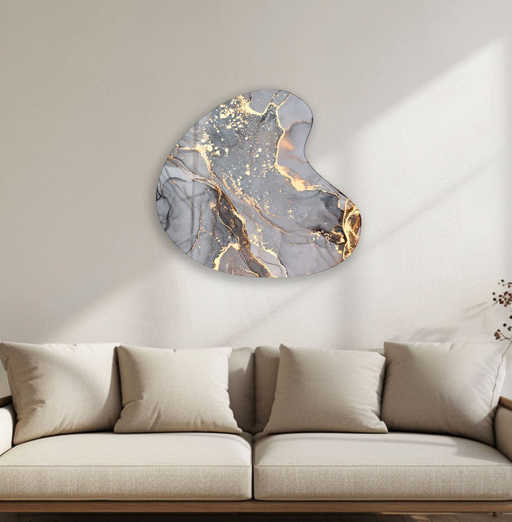 Grey Alcohol Ink Style Irregular Glass Wall Art, custom glass photo prints, large glass prints
