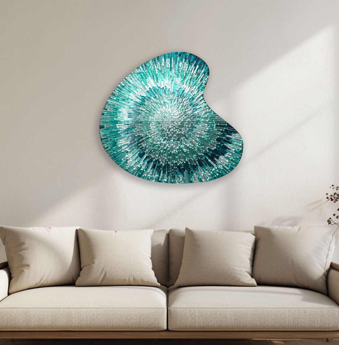 Turquoise Abstract Spiral Irregular Glass Wall Art, glass image printing, glass prints from photos
