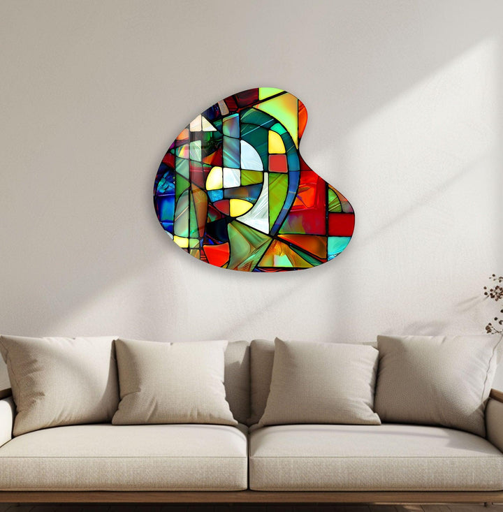 Red Stained Modern Irregular Glass Wall Art, stained glass wall art, stained glass wall decor
