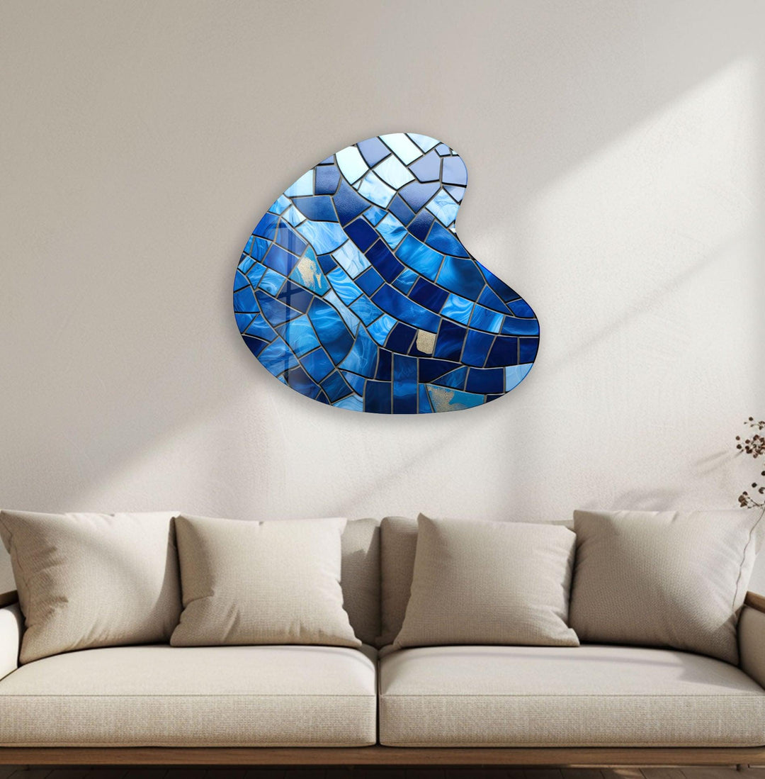 Stylish Blue Stained Irregular Glass Wall Art, print picture on glass, Tempered Glass Wall Art

