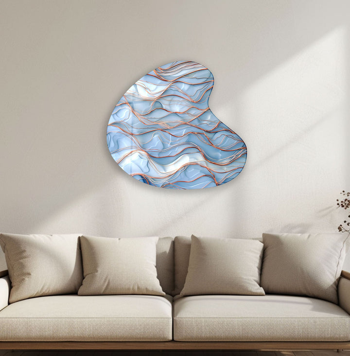 Light Blue Abstract Style Irregular Glass Wall Art, print picture on glass, Tempered Glass Wall Art

