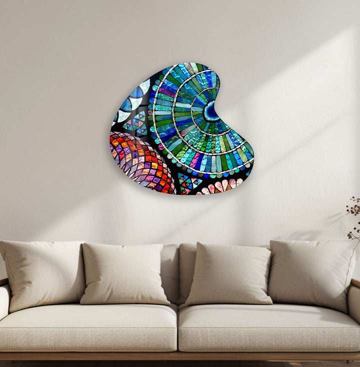 Stylish Blue Mosaic Irregular Glass Wall Art, glass pictures for Wall, glass prints wall art
