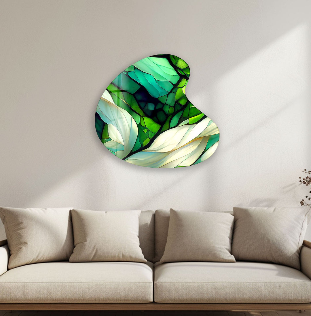 Emerald Green Stained Irregular Glass Wall Art, print picture on glass, Tempered Glass Wall Art
