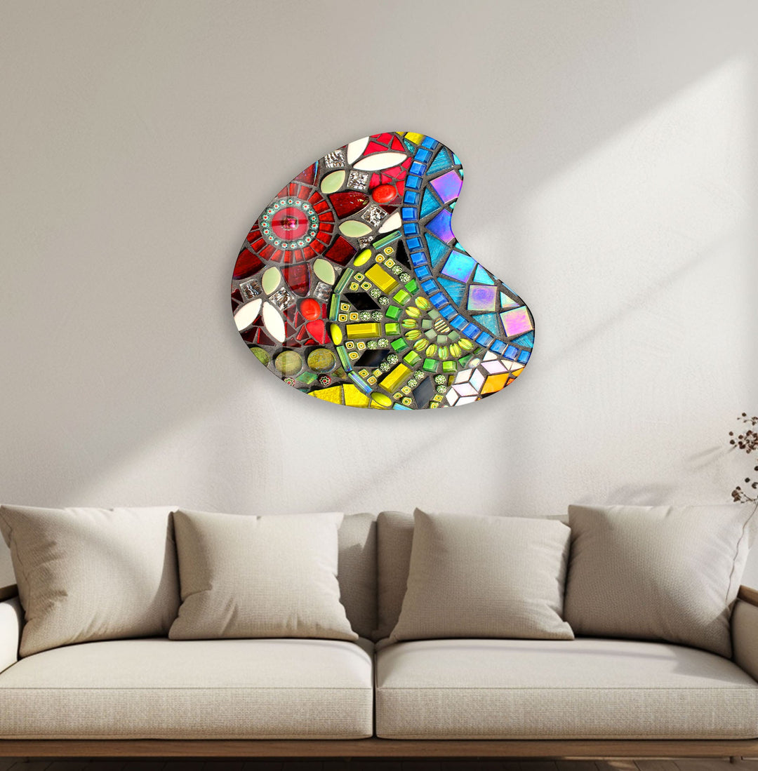 Modern Mosaic Pattern Irregular Glass Wall Art, glass art painting, glass art for the Wall
