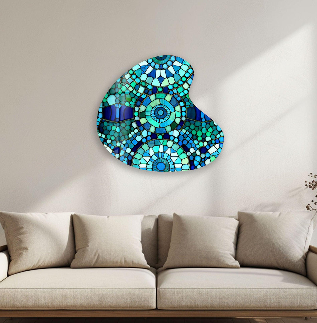 Green Mosaic Style Irregular Glass Wall Art, glass wall decor, glass wall art decor
