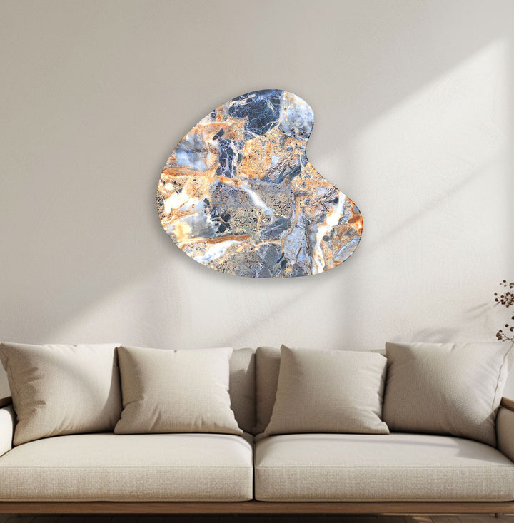 Blue Marble Style Irregular Glass Wall Art, glass pictures for Wall, glass prints wall art
