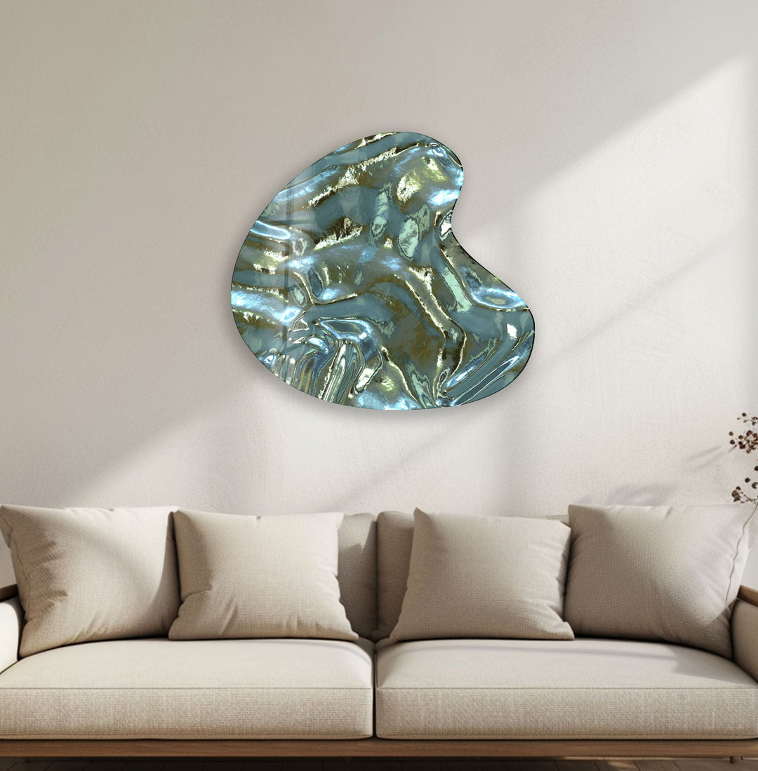 Green & Grey Abstract Irregular Glass Wall Art, custom glass photo prints, large glass prints
