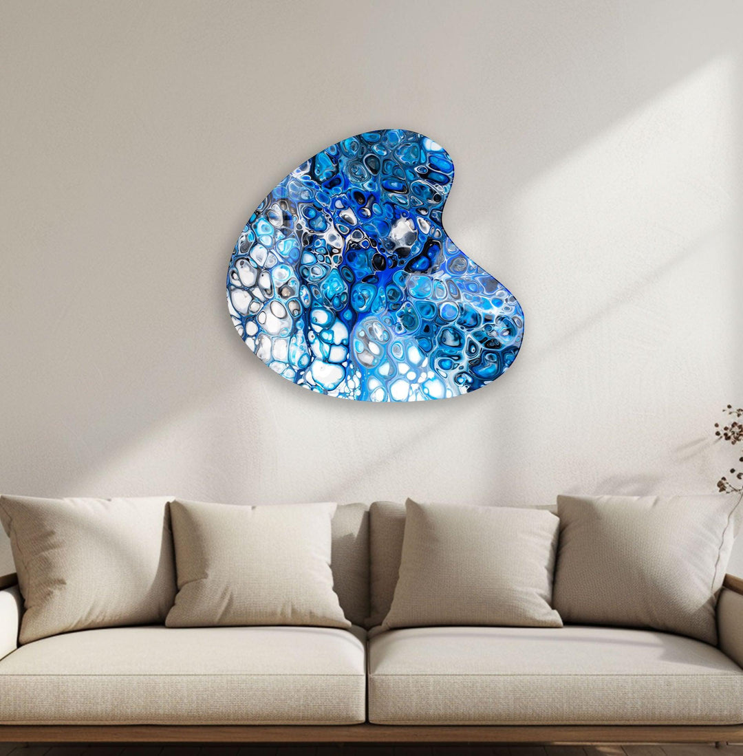 Stylish Blue Watercolor Irregular Glass Wall Art, large glass photo prints, glass wall photos
