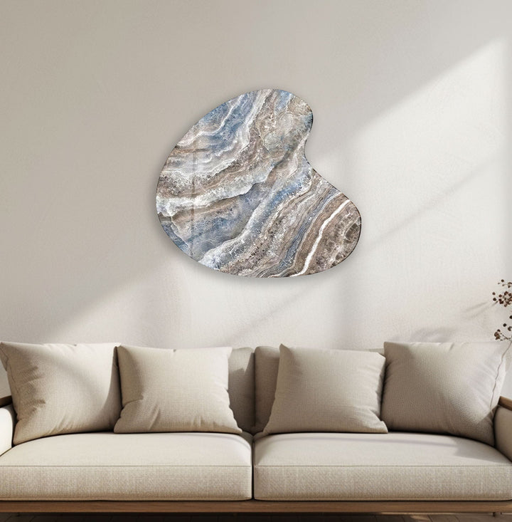 Blue Marble Decorative Irregular Glass Wall Art, glass pictures for Wall, glass prints wall art
