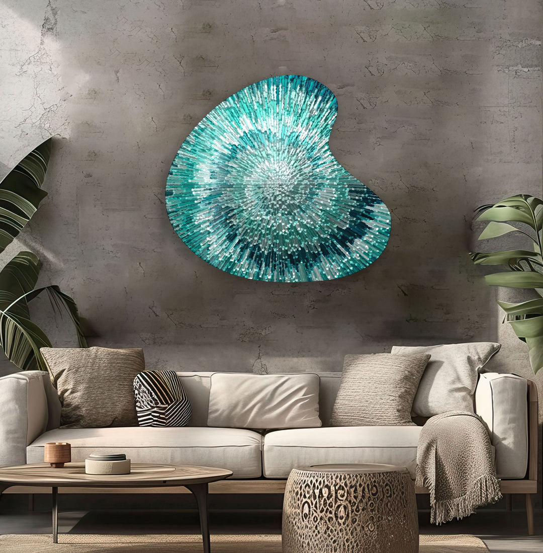 Turquoise Abstract Spiral Irregular Glass Wall Art, glass art painting, glass art for the Wall
