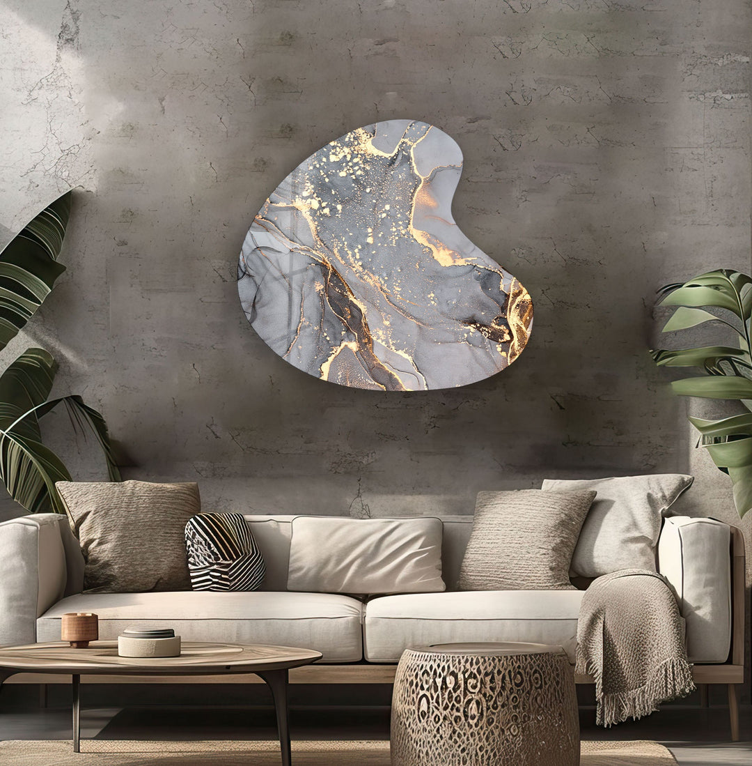 Grey Alcohol Ink Style Irregular Glass Wall Art, photo print on glass, prints on glass wall art
