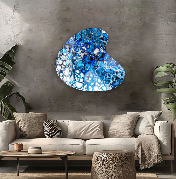 Stylish Blue Watercolor Irregular Glass Wall Art, custom glass pictures, glass art prints
