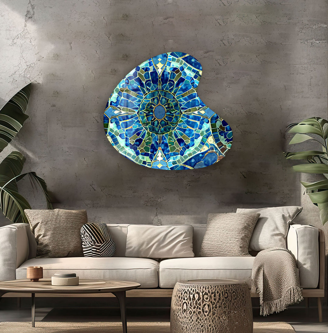 Blue Mosaic Style Irregular Glass Wall Art, glass art painting, glass art for the Wall
