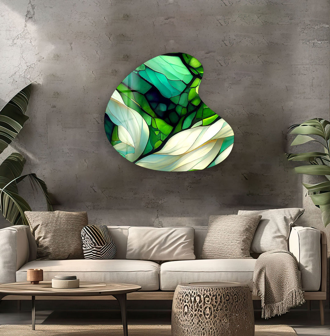 Emerald Green Stained Irregular Glass Wall Art, glass art painting, glass art for the Wall
