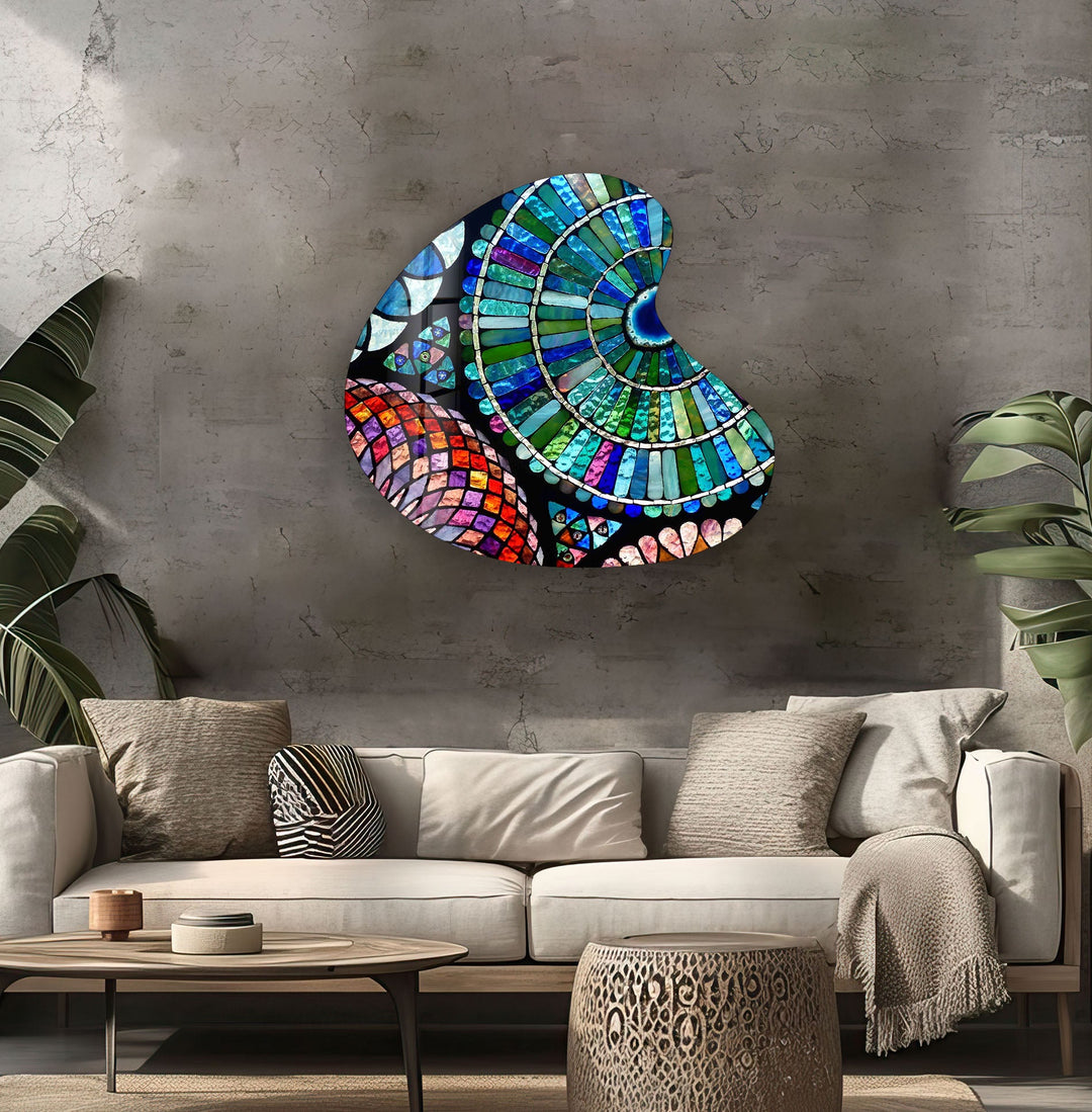 Stylish Blue Mosaic Irregular Glass Wall Art, custom glass photo prints, large glass prints
