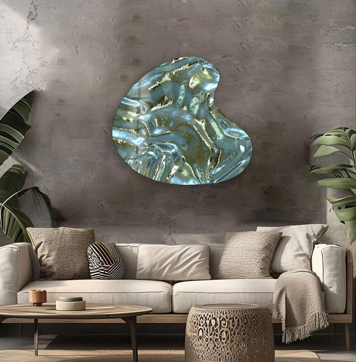 Green & Grey Abstract Irregular Glass Wall Art, photo print on glass, prints on glass wall art
