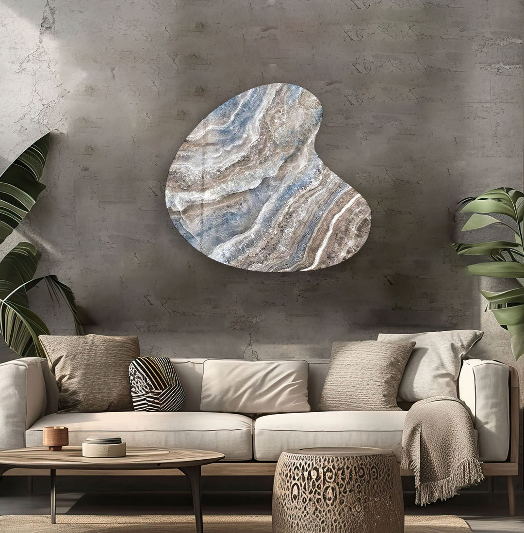 Blue Marble Decorative Irregular Glass Wall Art, custom glass photo prints, large glass prints
