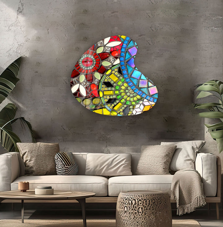 Modern Mosaic Pattern Irregular Glass Wall Art, Glass Printing Wall Art, Print photos on glass
